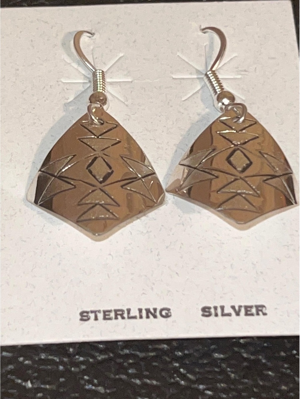 Navajo Jewelry handmade sterling silver etched design earrings
